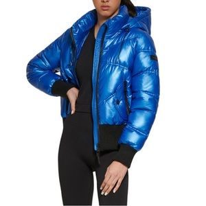 DKNY Women's Knitted-Hem Hooded Puffer Coat